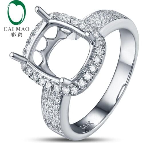 Anniverary 14K White gold Natural 0.4ct Diamond Engagement Ring Jewelry Semi Mount 8x10mm Cushion Cut Setting