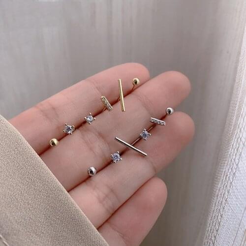 1 Set Asymmetrical Stud Earrings For Women Gift Jewelry Fashion Simple Blingbling Zircon Round Strip Geometric Pierced Earrings