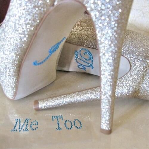 White Blue Rhinestone Letter I Do Me Too Wedding Bridal Groom Shoe Sticker For Shoes Decoration 1 Set