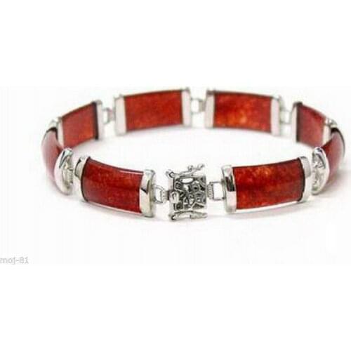 Free shipping >>>>>>Natural Red stone 925 Sterling Silver Fortune Clasp Link Lucky Bracelet