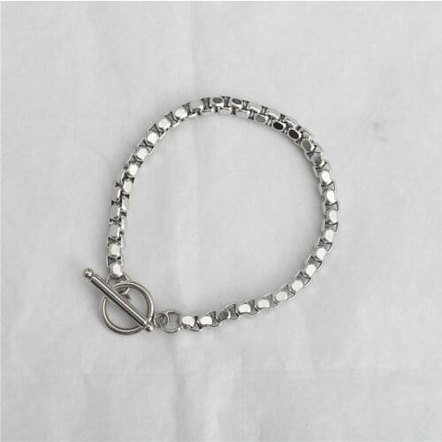 Stainless Steel Box Chain Findings Bracelets Silver Color Toggle-clasps Bracelet For Women Men Loves Fashion Jewelry 1 Piece