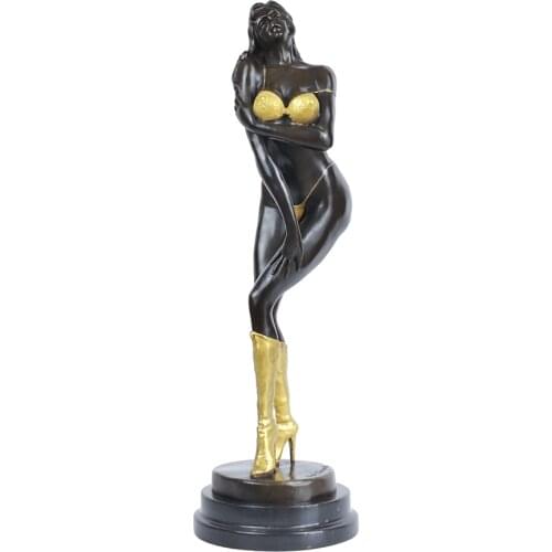 Sexy Female Statue Sculpture Bronze Western Woman Girl Golden Figurines for Home Nightclub Decoration Tall Artwork