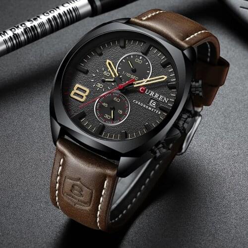 New Mens Watch CURREN Brand Business Casual Large Dial Sports Watch Waterproof Date Military Watch Mens Leather Quartz Watches