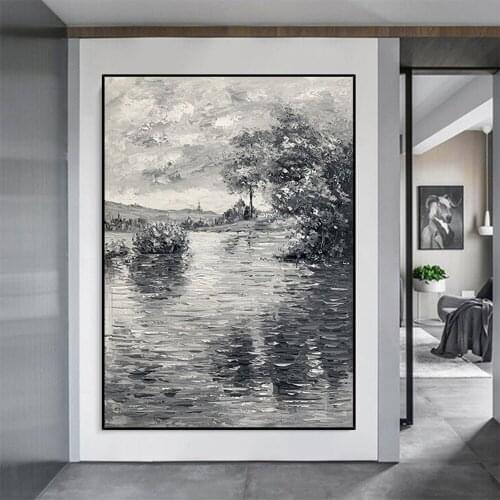 Pure Hand-painted Oil Painting Northern Europe Light Luxury Style Decorative Landscape Grey Oil Painting Art Paintings Unframed