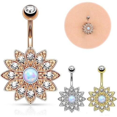 Round Belly Flower Button Rings For Women Surgical Piercing Body Jewelry Multicolor Alloy+Crystal Piercing Drop Shipping