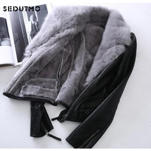 SEDUTMO 2018 Plus Size 3XL Faux Leather Jacket Women Punk Fur Coat Black Biker Jacket Motorcycle Outerwear ED056