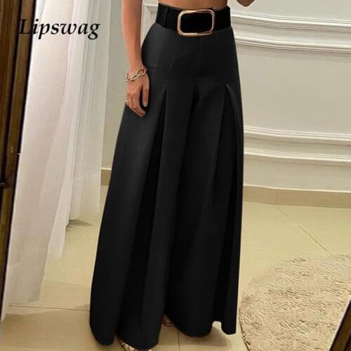 Fashion Elegant Office Lady Wide Leg Pants Summer Vintage Casual Loose Pleated Pants Spring Solid Women Chic Trousers Streetwear