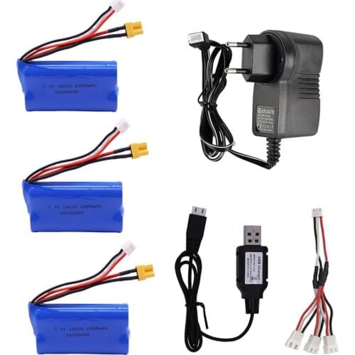 Upgrade 7.4V 2200mAh Li-ion Battery with Charger For Huina 580550 583 582 RC Car Drone spare parts 18650 7.4 v Battery XT30 Plug