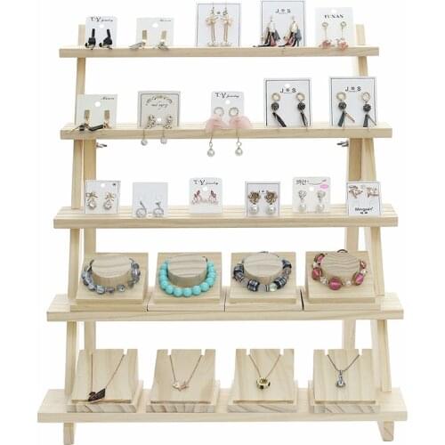 Multi-Layer Wood Display Riser Earring & Ring Holder Stand Bracelet Holder Jewelry Storage Rack Doll Display Stand