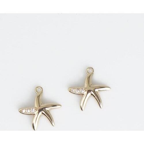 14K Gold Filled Pendant 15*15mm Starfish Charm for Earring Bracelet Necklace Charm Jewelry Making Zircon Star Fish Charm