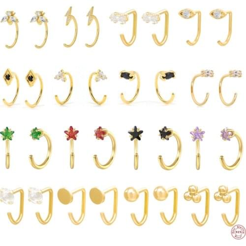 Real 925 Sterling Silver Back Hanging Womens Earring Pendientes Colorful Star Bee Lightning CZ Stud Earring Jewelry Accessories