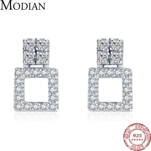 Modian Genuine 925 Sterling Silver Simple Geometric Square Stud Earrings for Women Statement Fine Jewelry Brinco 2021 Bijoux
