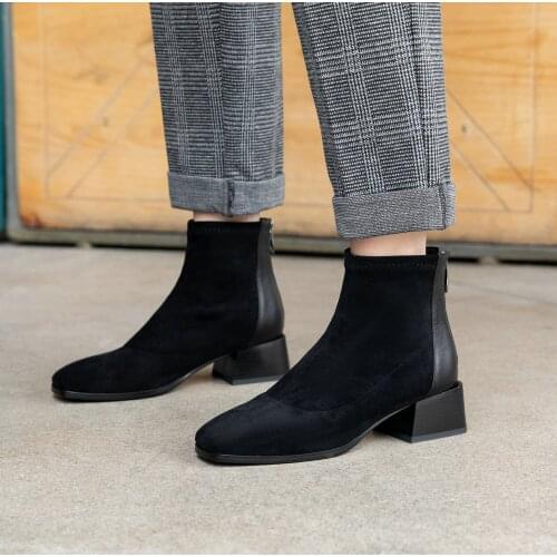 SKLFGXZY New style Genuine leather Chelsea boots Womens boots Autumn winter Female boots socks Womens shoes