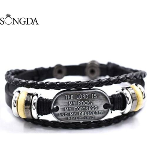 SONGDA The Lord Is My Rock My Fortress and My Deciverer Psalm 18:2 Multilayer Beaded Leather Bracelet for Men and Women Gift