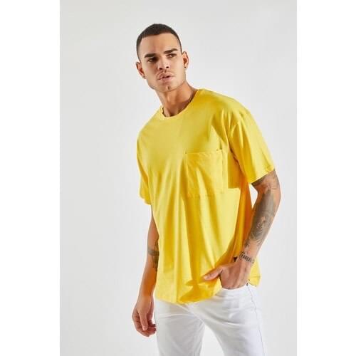 Zafoni Men Oversize Pockets Yellow T-Shirt P-00007954