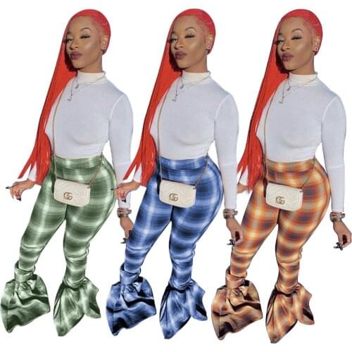 Ladies Casual Daily Wear Fall/Winter European American Womens Fashion Printed Flared Pants White Long T-shirt Two-piece Suit