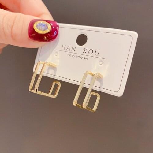 2021 New Design Hollow out earrings Square Stud Matte Earrings for Womens Fashion Statement Golden Punk Earrings Party Jewelry