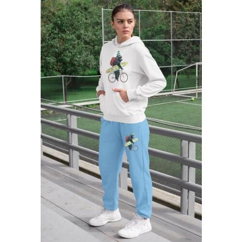 Angemiel Wear Sörfe On Outgoing Bear Women 'S Tracksuit Set White Hooded Sweatshirt Blue Sweatpants