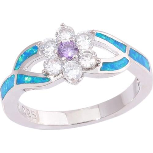 CiNily Created Blue Fire Opal Purple Stone Zircon Silver Plated Wholesale Hot Sell Women Jewelry Ring Size 5-9 OJ9610
