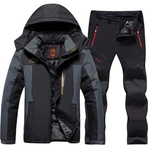 Winter Men Ski Jackets suits Waterproof Thermal Fleece Jackets + soft shell Pants Outdoor Hiking Camping Snowboard Thicken Warm