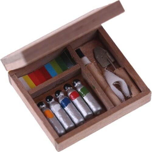 1:12 Paint Box Doll House Mini Painting Box Pigment Sticks DIY Dolls House Parts Toy Dollhouse Miniatures Accessories