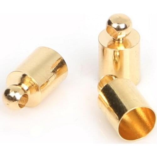 100pcs/lot 5x9mm KC Gold Plated Hole size 4mm Round Leather Cord Iron End caps End clasps DIY Jewelry Findings