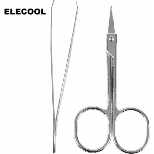 ELECOOL 2PCS Stainless Steel Eyebrow Tweezers scissors kit eyebrow clip Makeup Beauty tool For Face Care