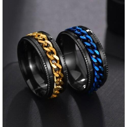 8MM High Quality Cool Black Rotatable Men Ring Stainless Steel Spinner Chain Ring Punk Jewelry Drop Shipping