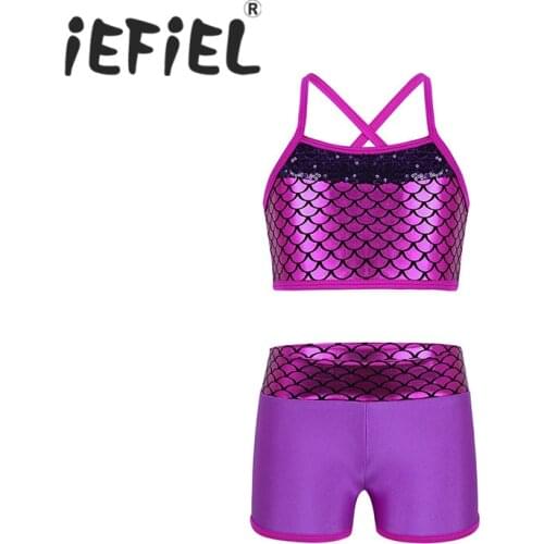 IEFiEL Kids Girls Sequined Ballet Tutu Ballerina Fancy Tankini Outfit for Ballet Dance Gym Workout Stage Performance Clothes