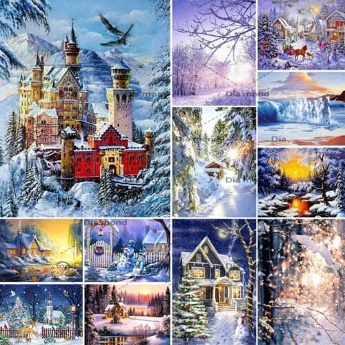 5D DIY Diamond Painting Snow Full Square/Round Drill Winter Landscape Diamond Embroidery Cross Stitch Christmas Home Decoration