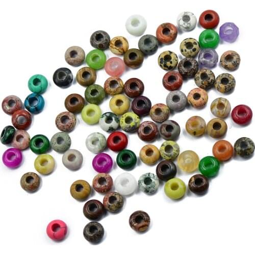 6pcs Mixed Gemstone Big Hole Rondelle European Loose Spacer Beads Fit Bracelet Charms Porcelain Diy Beads for Jewelry Making