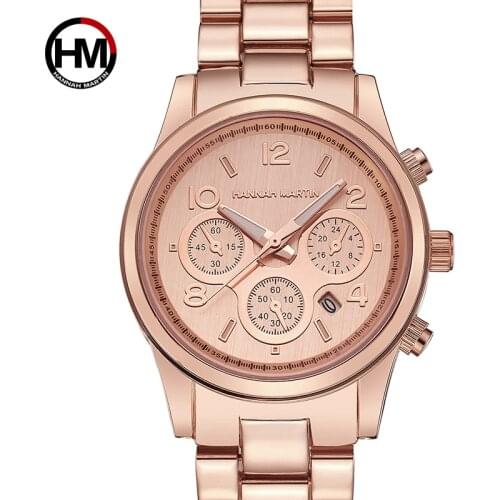 Hannah Martin Womens Watch Top Brand Luxury Stainless Steel Rose Gold Ladies Watch Women Female Clock Relogio Feminino