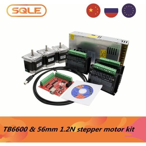 3 set 56mm 1.2Nm 3A Nema23 stepper motor & TB6600 4A Microstep driver &350w 36v power supply & 4 axis mach3 USB motion card