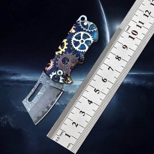 Fantasy Pinion Damascus Blade Lock-Free Folding Knife Outdoor Fruit Survival Knife Camping Self-Defense Portable Gift Knife EDC