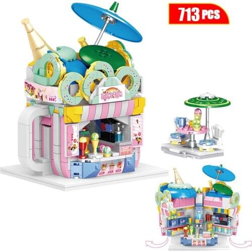 City Friends Street View Hot Pot Store Mini Bricks Creator Ice Cream Shop Architectures House Building Blocks Toys For Children