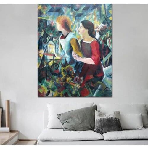HD Prints Home Decor August Macke Two Girls Canvas Poster Abstract Painting Wall Art Modular Picture Framework For Living Room