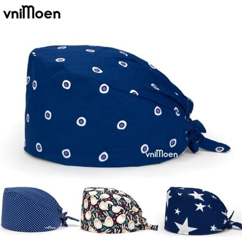Vnimoen Unisex cotton Cartoon print Scrub hat adjustable Scrub hat beauty salon cap lab pet shop With sweat towel Scrub Dust cap