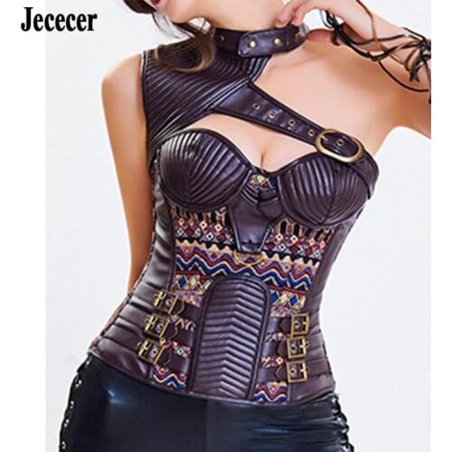 Jececer Cosplay Party Corset Tops Gothic Bustier Corselet Women Sexy Corset Single Shoulder Cover Tops