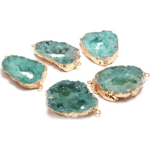 Natural Druzy Agates Pendant Connectors Irregular Gold Plated Double Hole Connectors for DIY Jewelry Making
