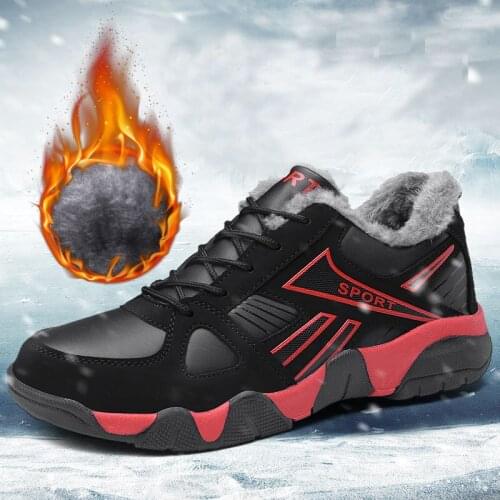 Cheapest Men Women Winter Sneakers Plush Lining Warm Unisex Running Shoes Rubber Flat Sport Shoes For Winter Athletic Walking