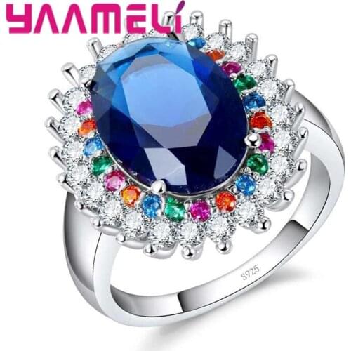 Cool Big Oval Stone Shiny Wedding Ring Original --Silver Princess Wedding Engagement Propose Jewelry for Lady