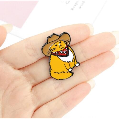 Cute Kitten Cat Brooch Enamel Pin Cowboy Badge Pins Metal Brooches for Clothing Badges for Backpack New Year Gift 2021
