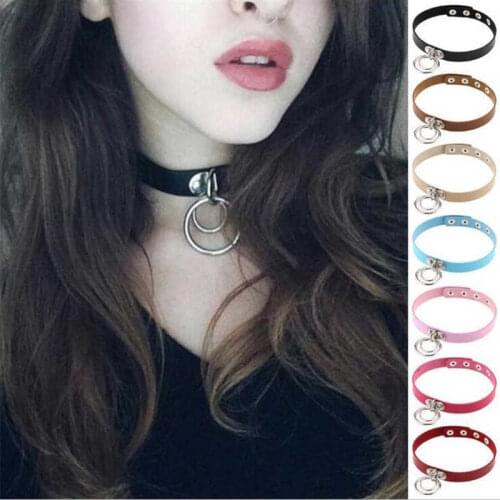 Fashion Gothic Double leather round neck Girl Black Leather Buckle Punk Choker jewelry accessories