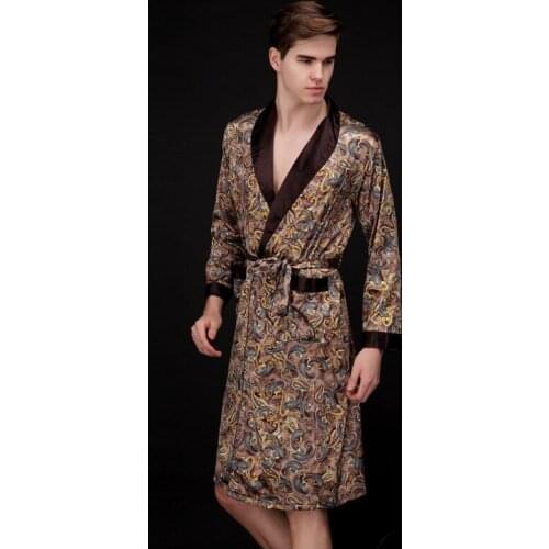 Tony&Candice Mens Silk Satin Bathrobe Robe Long Solid Silk Pajamas Men Silk Nightgown Sleepwear kimono homme Dressing Gown