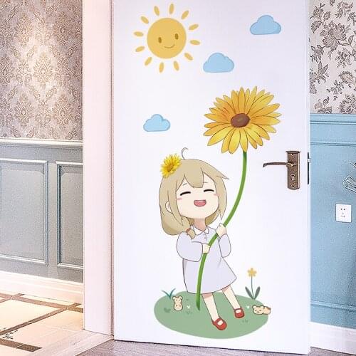 Girls Room Wall Stickers Flower for Kids Room Decor Aesthetic Door Stickers Self-adhesive Wall Decals Home Decor Wallpaper