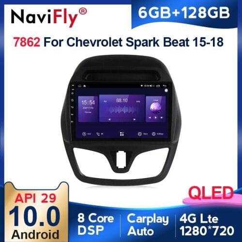 NaviFly 6GB+128GB 8 Core Carplay QLED 1280*720 Android 10.0 Radio GPS Car Muletimedia Player For CHEVROLET Spark Beat 2015 2017