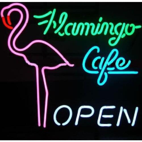 Neon Signs for Flamingo Cafe open Neon bulb Sign neon light sign Decorate Beer room wall Lamp Handcraft Glass Tubes Art Dropship