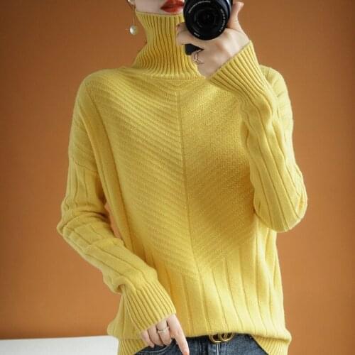 2021 autumn and winter cashmere sweater womens half high neck thick sweater lazy loose knit pure wool bottoming shirt