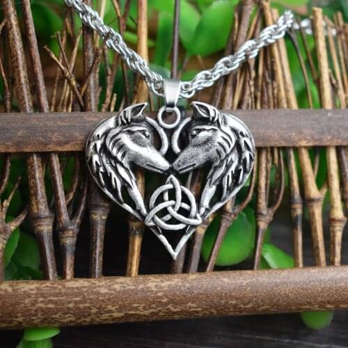 12pcs Celt couple wolf Necklace Men Vintage Jewelry Viking Women Necklace with metal chain