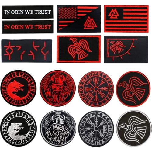 Viking of Wolves Patches IN GOD WE TRUST hook back patch Viking flag Odinic Norse Odins Raven military tactical for backpack